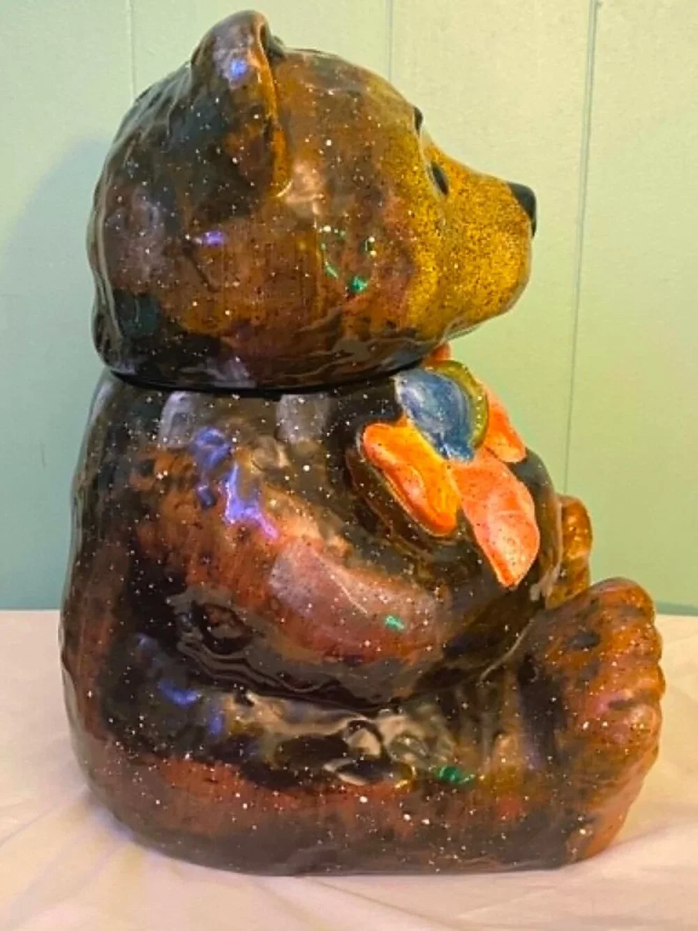 Julie Ueland Enesco Bear Cookie Jar Patchwork Scarf Ceramic 2002